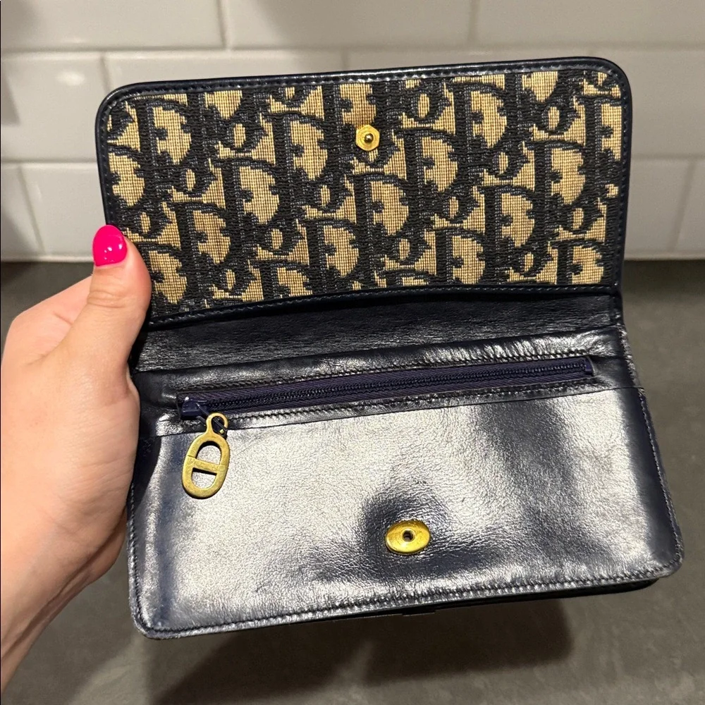 Christian Dior Trotter Canvas Leather Long Bifold Wallet (snap closure loose)